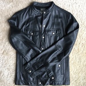Lucky Brand Black Leather Snap-Front Motorcycle Jacket